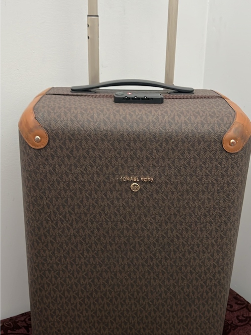 Michael Kors Brown Monogram Rolling Carry on Suitcase